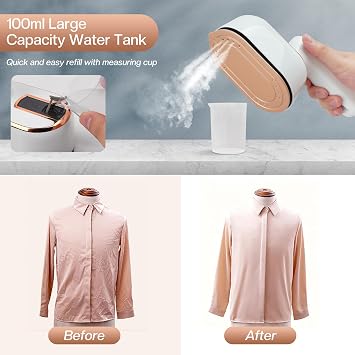 Mini Steam Iron and Portable Steamer for Clothes, 970W Handheld Garment Steamer Iron for Home Travel (White)