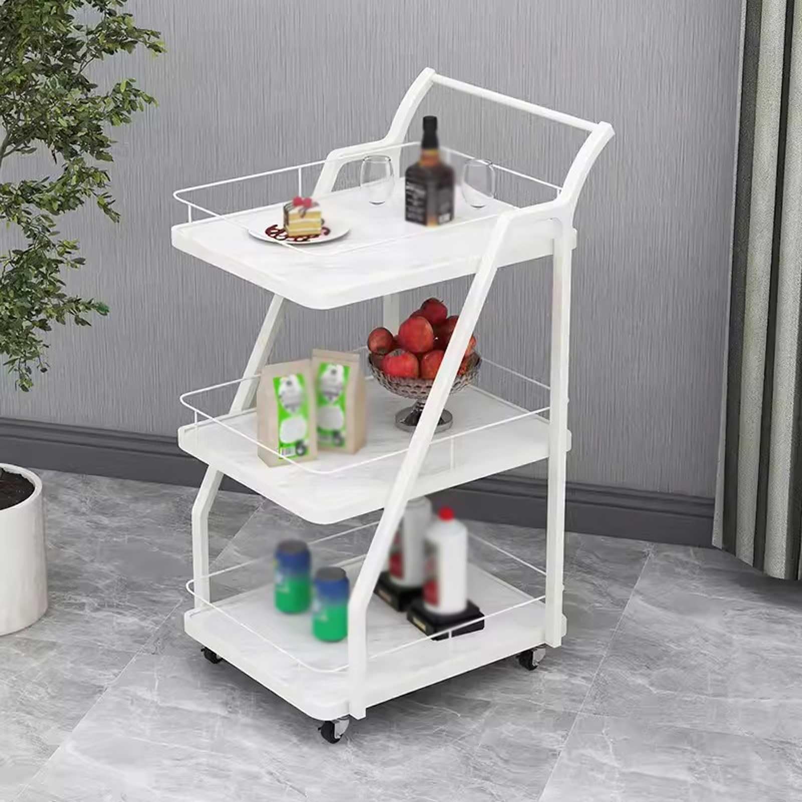 Carrello Multiuso da Cucina Carrelli Bar Neri a 3 Livelli Carrello Bar con rotelle, Carrello di Servizio Bar con Maniglia for Soggiorno, Cucina, Sala da Pranzo Carrello di Servizio(Bianco)