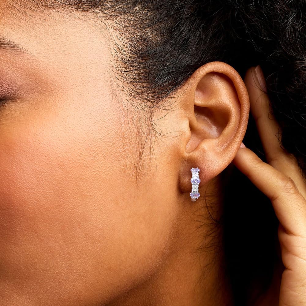 Small Hoop Earrings for Women Hypoallergenic 925 Sterling Silver 13.5mm Thick Huggie Earrings Hoops Created Gemstone Diamond Birthstone Wedding Earrings - Image 7