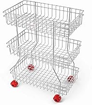 Premium Stainless Steel 3 Tier Vegetable and Fruit Trolley, Vegetable Stand, Kitchen Trolley (Silver)