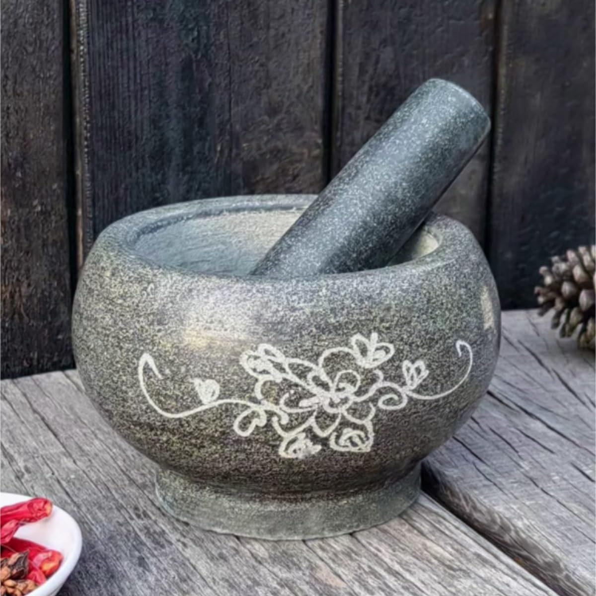 Zestaw Moździerza Tłuczka Moździerz Bluestone Tłuczek Do Czosnku Domowy Młynek Kuchenny Kuchenny(20x12cm)