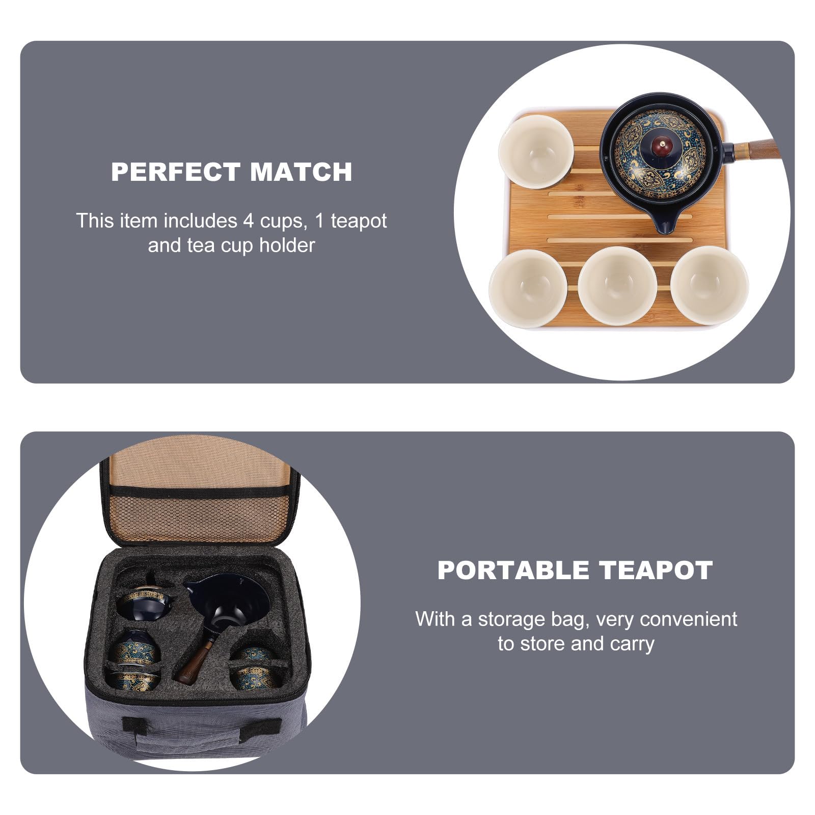 Kit de Té de Kung Fu Portátil para Viaje y Hogar Tetera de Cerámica y 4 Tazas, Diseño Anidado y Filtración Automática para Aficionados al Té