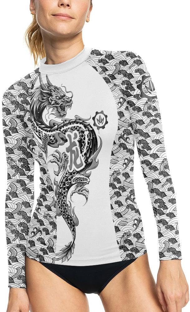 Dragon Women's Long Sleeve Rash Guard – Compression Training Shirt for MMA, BJJ, Grappling & Fitness