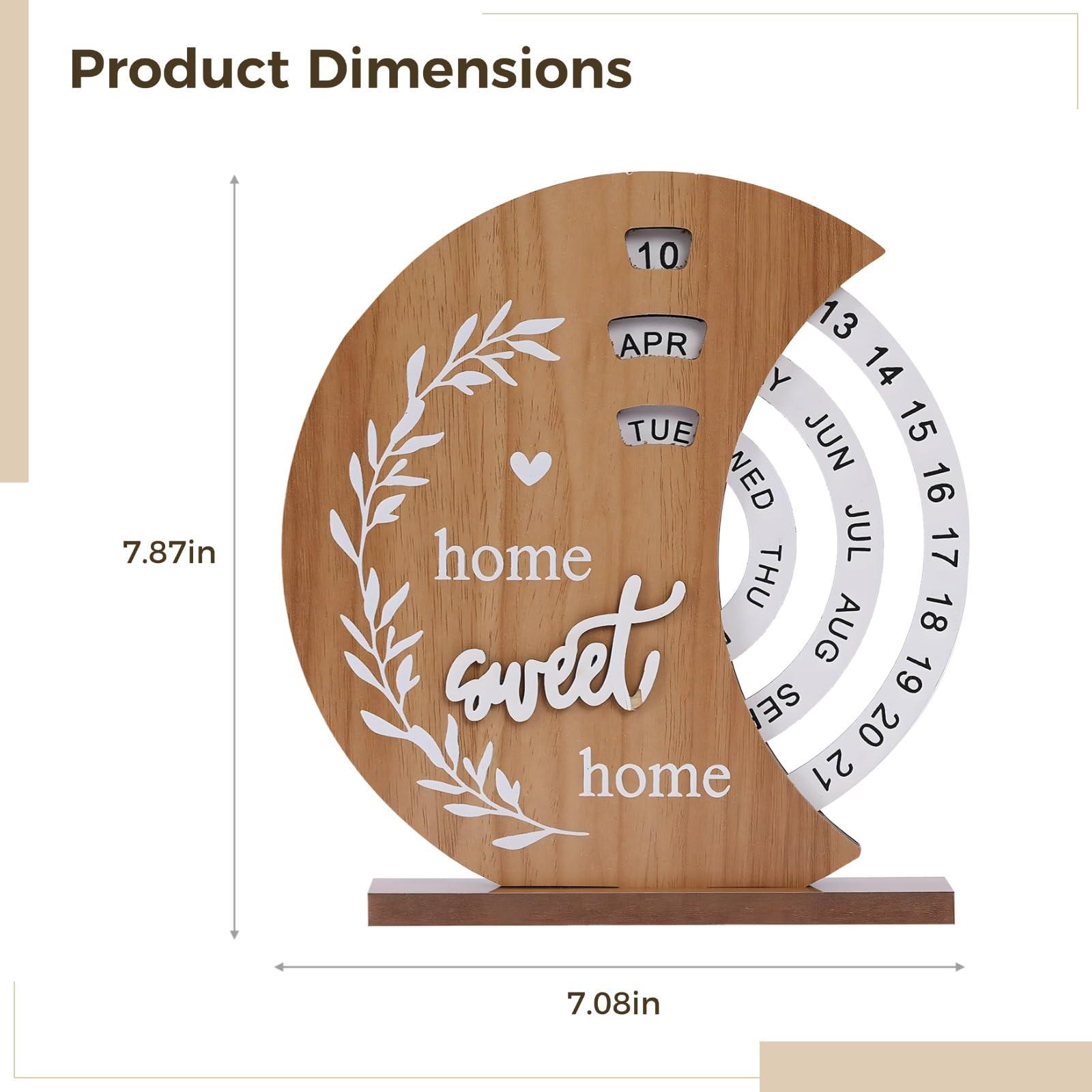 Calendario perpetuo in legno con data e luna regolabili, decorazione creativa da scrivania per casa e ufficio, ornamento da tavolo con raffinato effetto legno, regalo di Natale ideale per qualsiasi