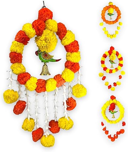 Miniatura 6 de LOVENSPIRE Decoración Jhoomar de caléndula de loro, decoración Mehndi, guirnalda de boda, decoraciones de flores, fondo Diwali, guirnaldas Puja,