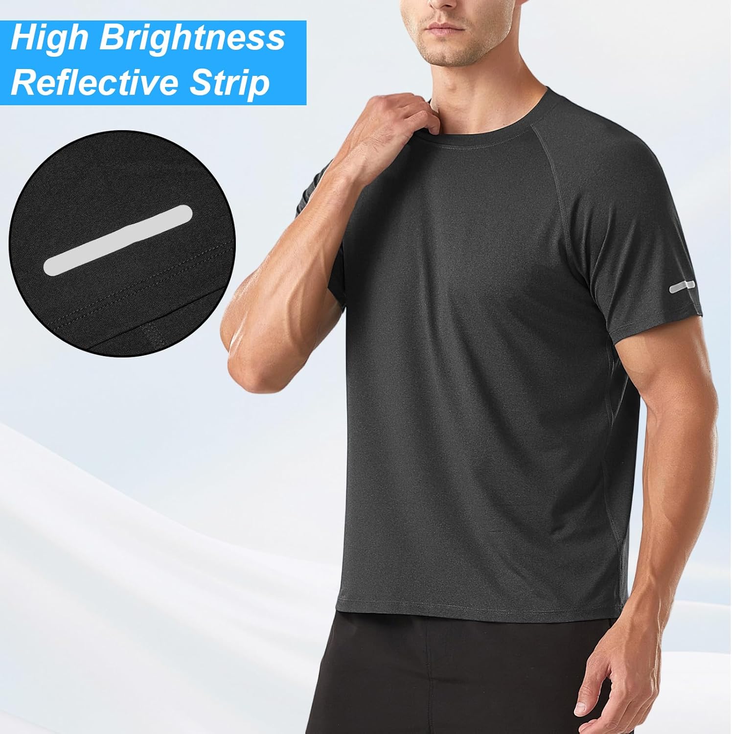 HYCOPROT Men’s Quick Dry Active Workout T Shirt, Men Moisture Wicking Short Sleeve Reflective Tee Top for Night Running Gym - Image 3