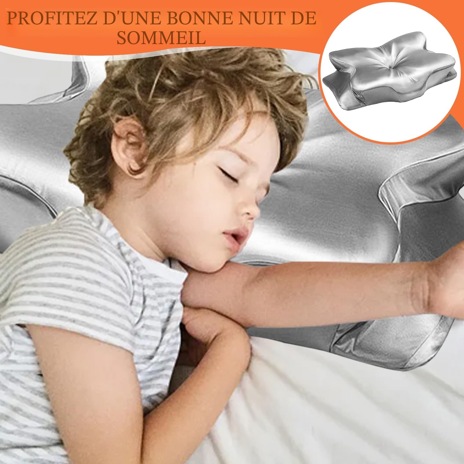 Taie d'oreiller Cervicale, Oreiller Cervical Ergonomique, Taie d'oreiller en Satin, Taie Oreiller Orthopédique Cervicales en Soie pour Position Couchée et Latérale | Housse de coussin en satin pour coussin de soutien cervical JK79, argenté (seulement pour