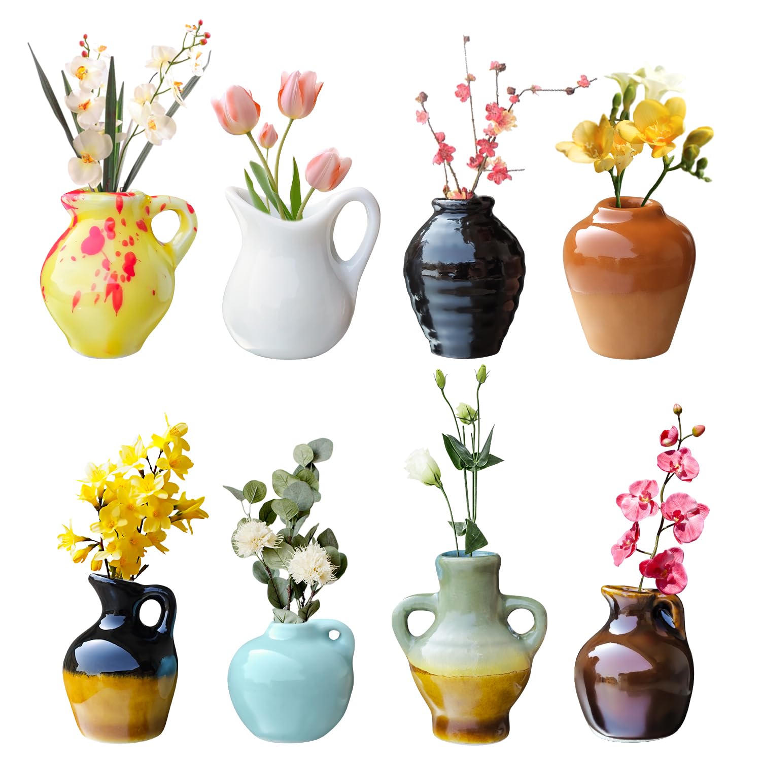 Magnet Vase Frigo Lot De 8 Aimants Miniatures Vases En Résine - Décoration Pour Frigo, Bureau, Cuisine, Motifs Fleuris Magnets Organisation Notes