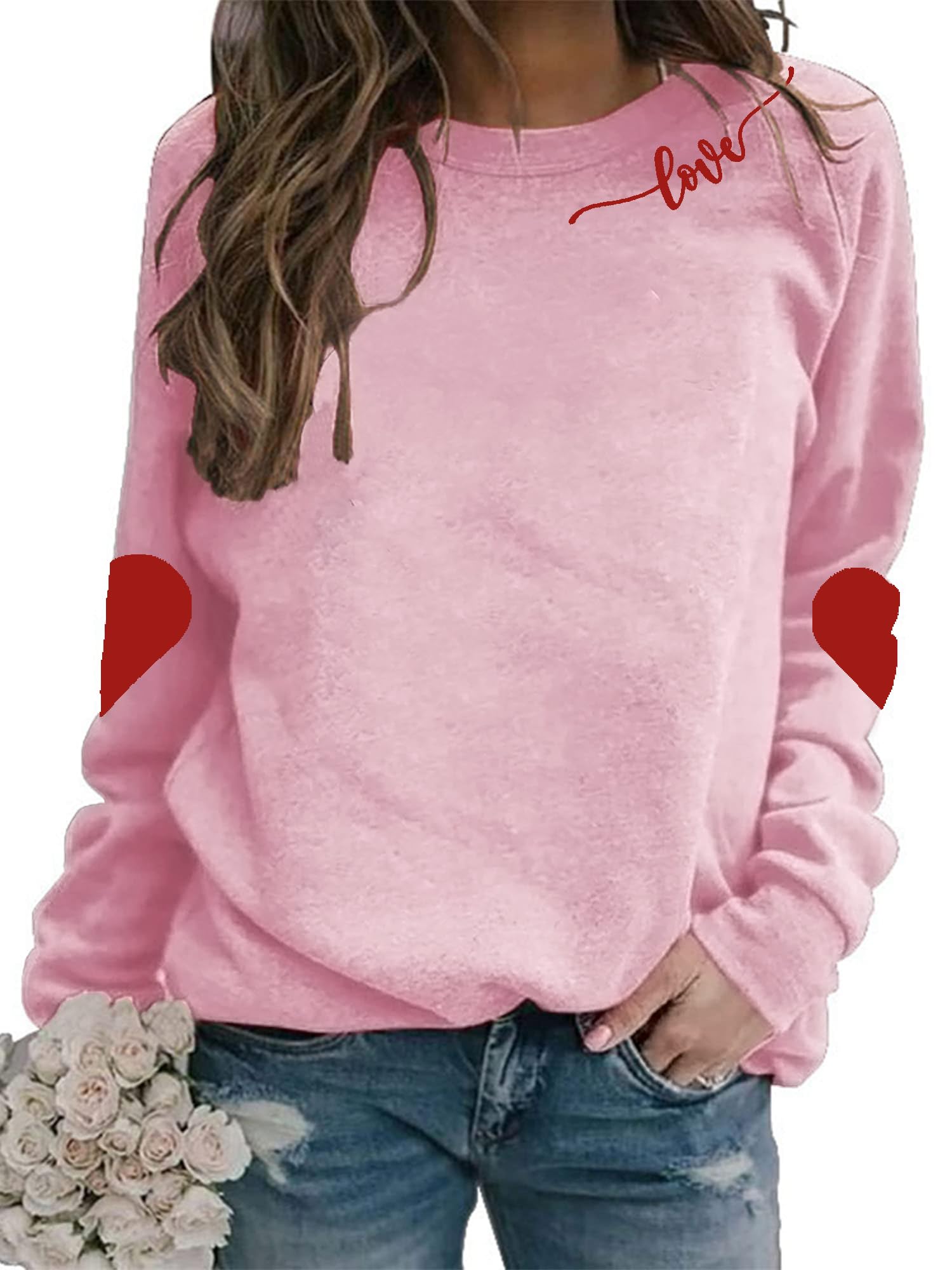 BEIDEFY Valentine Sweatshirt for Womens Heart Love Valentines Long Sleeve Shirts Casual Round Neck Pullover Top