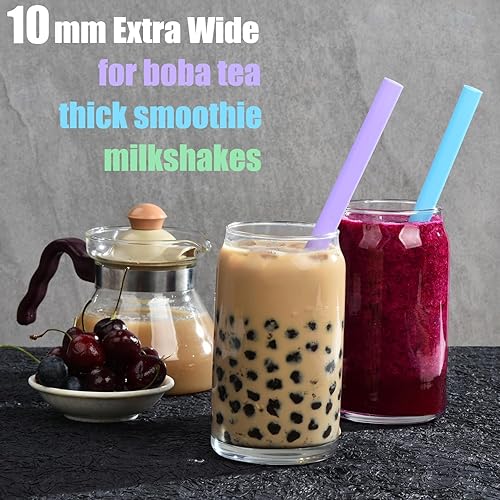 Miniatura 5 de ALINK 50 popotes de plástico jumbo, popotes desechables de varios colores anchos para batidos, Boba, té de burbujas, perlas de tapioca, 8.5 pulgadas