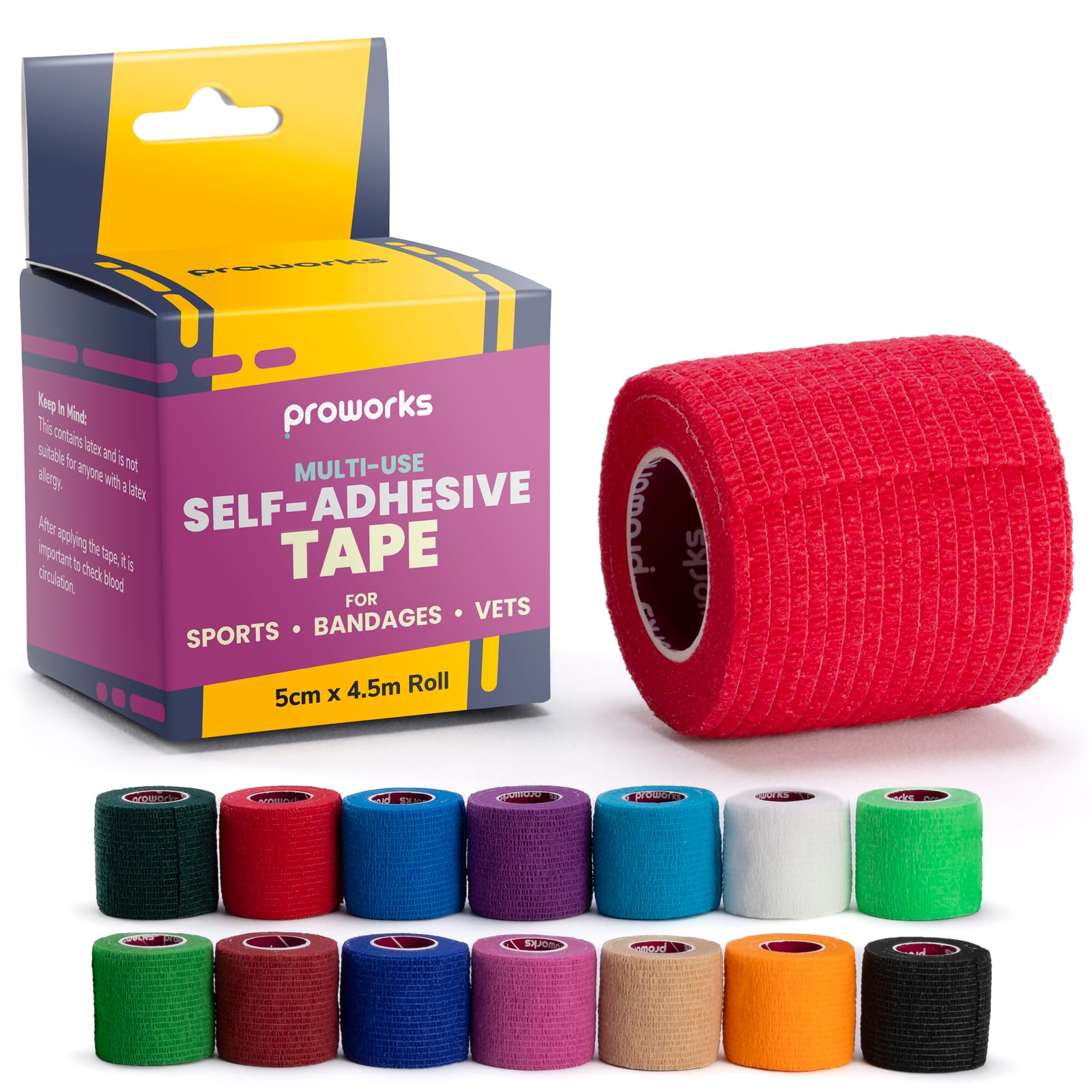 ProworksSock Wrap Sports Tape | Self-Adhesive Football Sock Tape | Cohesive Bandage Wrap for Shin Pad, Goalkeeper & Ankle | 5cm x 4.5m | Bandage Tape, Vet Wrap for Dogs, Cats & Horses - Red (1 Roll)