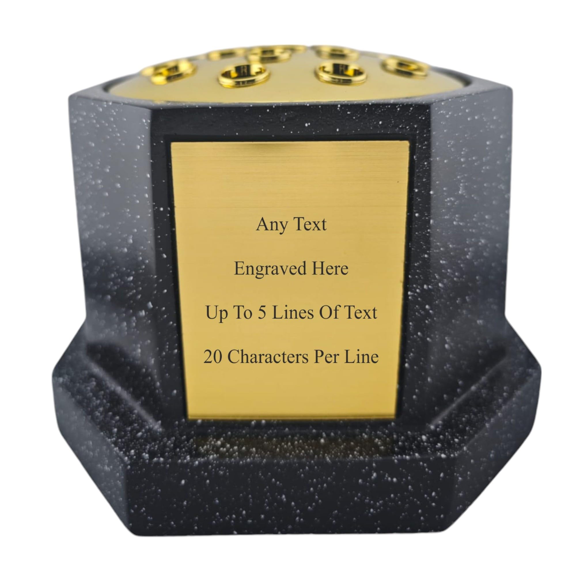 Personalised Engraved Octagon Memorial Rose Bowl Grave Marker Flower Pot Vase Black or White Available With Gold Lid & Plate (Black)