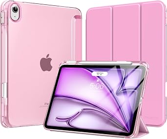 MoKo for iPad Air 11 inch Case M4/M3/M2 2026/2025/2024, iPad Air 5th/4th Gen 10.9 inch Case 2022/2020 with Pencil Holder, Slim Light Trifold Cover with Hard PC Translucent Back Shell, Pink