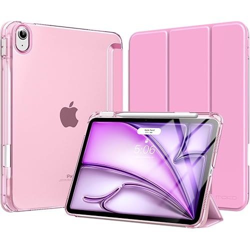 MoKo for iPad Air 11 inch Case (M4/M3/M2) 2026/2025/2024, iPad Air 5th/4th Gen 10.9 inch Case 2022/2020 with Pencil Holder, Slim Light Trifold Cover with Hard PC Translucent Back Shell, Pink