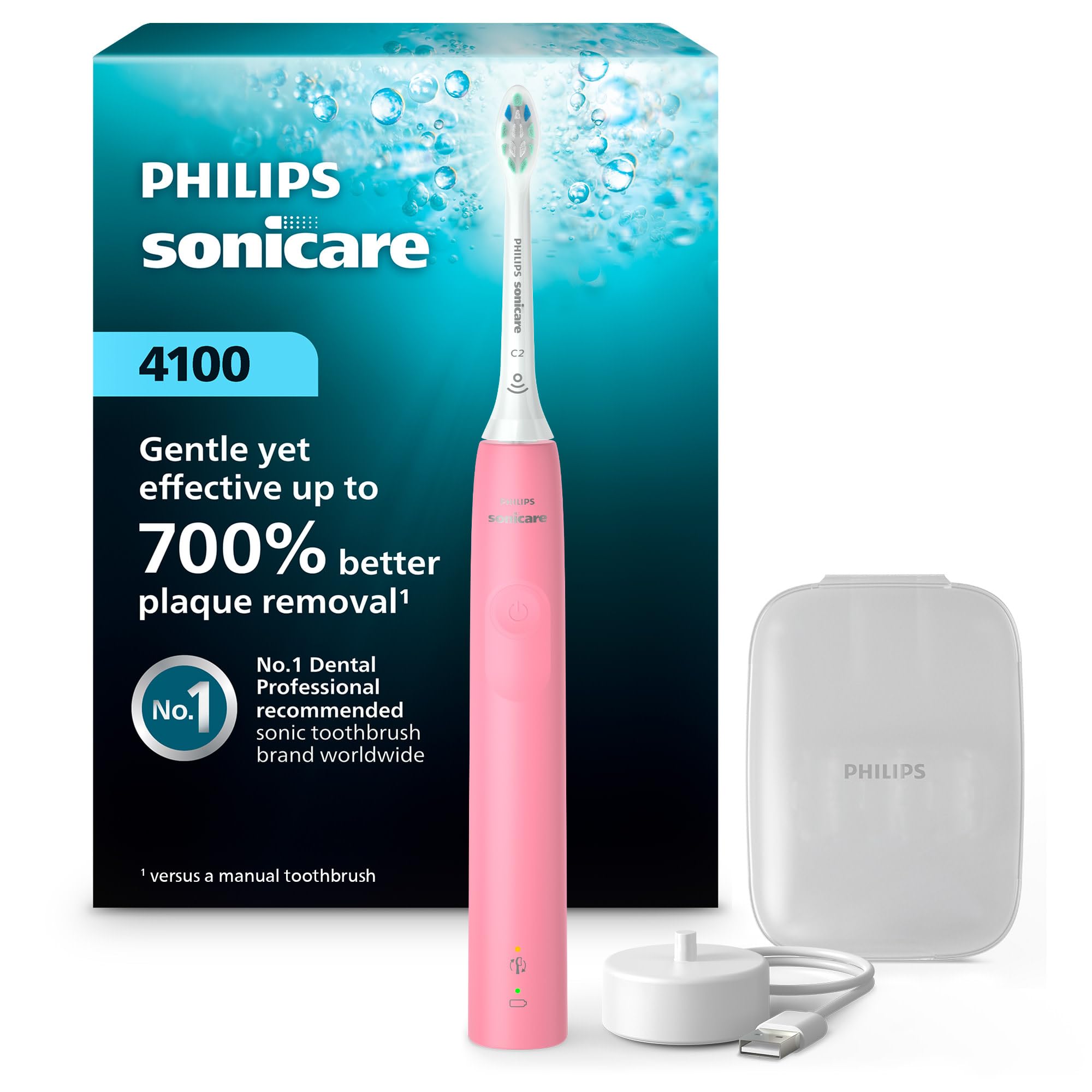4100 Rechargeable Electric Toothbrush, Advanced Plaque Removal, Pressure Sensor, Includes Brush Head Case, Deep Pink BD5004AZ