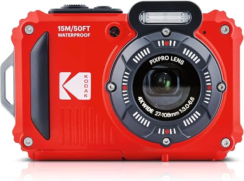KODAK PIXPRO WPZ2 15M Su Geçirmez Fotoğraf Makinesi - 16MP, 4x Optik Zoom, 1080P Full HD Video (Kırmızı)