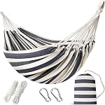 Hommage double portable - Patio Hammock Lit de camping suspendu à deux personnes pour patio, jardin, porche, extérieur et intérieur - Hamacs en tissu de coton tissé doux avec sac de transport portable