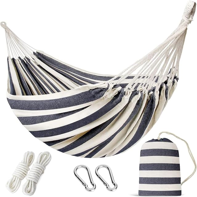 Hommage double portable - Patio Hammock Lit de camping suspendu à deux personnes pour patio, jardin, porche, extérieur et intérieur - Hamacs en tissu de coton tissé doux avec sac de transport portable