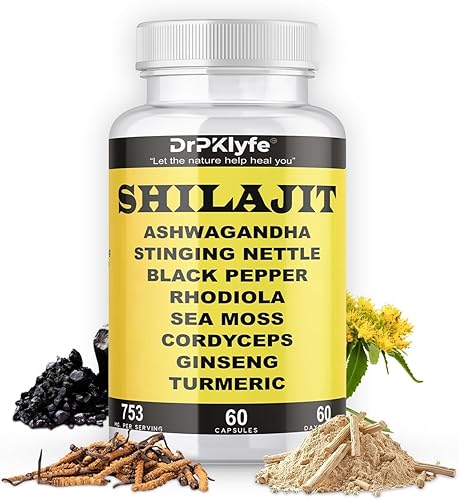 Miniatura 8 de Shilajit Cápsulas con Ashwagandha, Rhodiola, musgo marino y cúrcuma - 753 mg, 60 cápsulas - Alivio del estrés, construcción de resistencia,