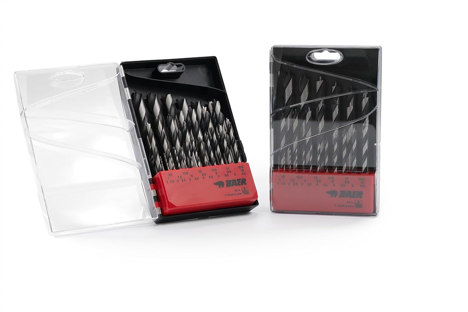 BAER Wood Drill Bit Set 1-13 mm 25 Pieces - Wood Drill Bit Set - Wood Twist Drill Bit Set - Drill Bit Set - Drilling in Wood - Spiral Drill Bit - Drill Body Made of Tool Steel C45 - Precise Centring Tip