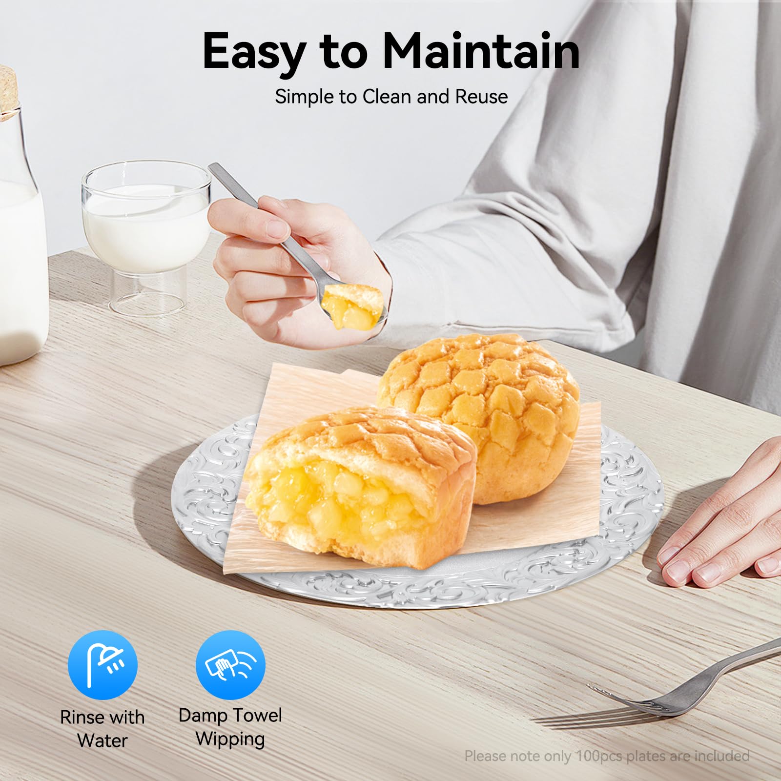 Akynjtbca ?100 Pcs Antique Charger Plates,13 Inch Embossed Rim Plastic Decorative Round Plates Set,Patterned Snack Trays Embossed Dinner Plate for Table Dinner Kitchen Party Decoration (Silver)