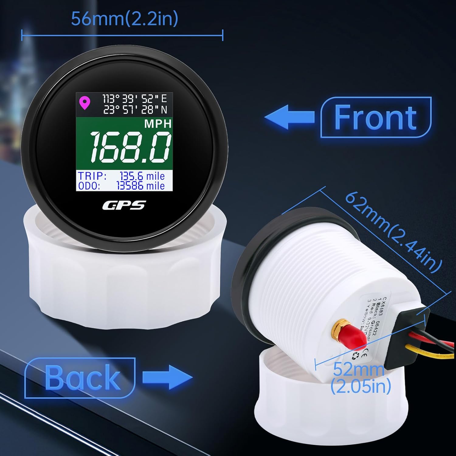 ARTILAURA GPS Speedometer 2-1/16" 52mm Digital Boat GPS Speedometer Gauge MPH Km/h Knot TFT Screen Antenna Odometer for AUTO Car Marine (Black)