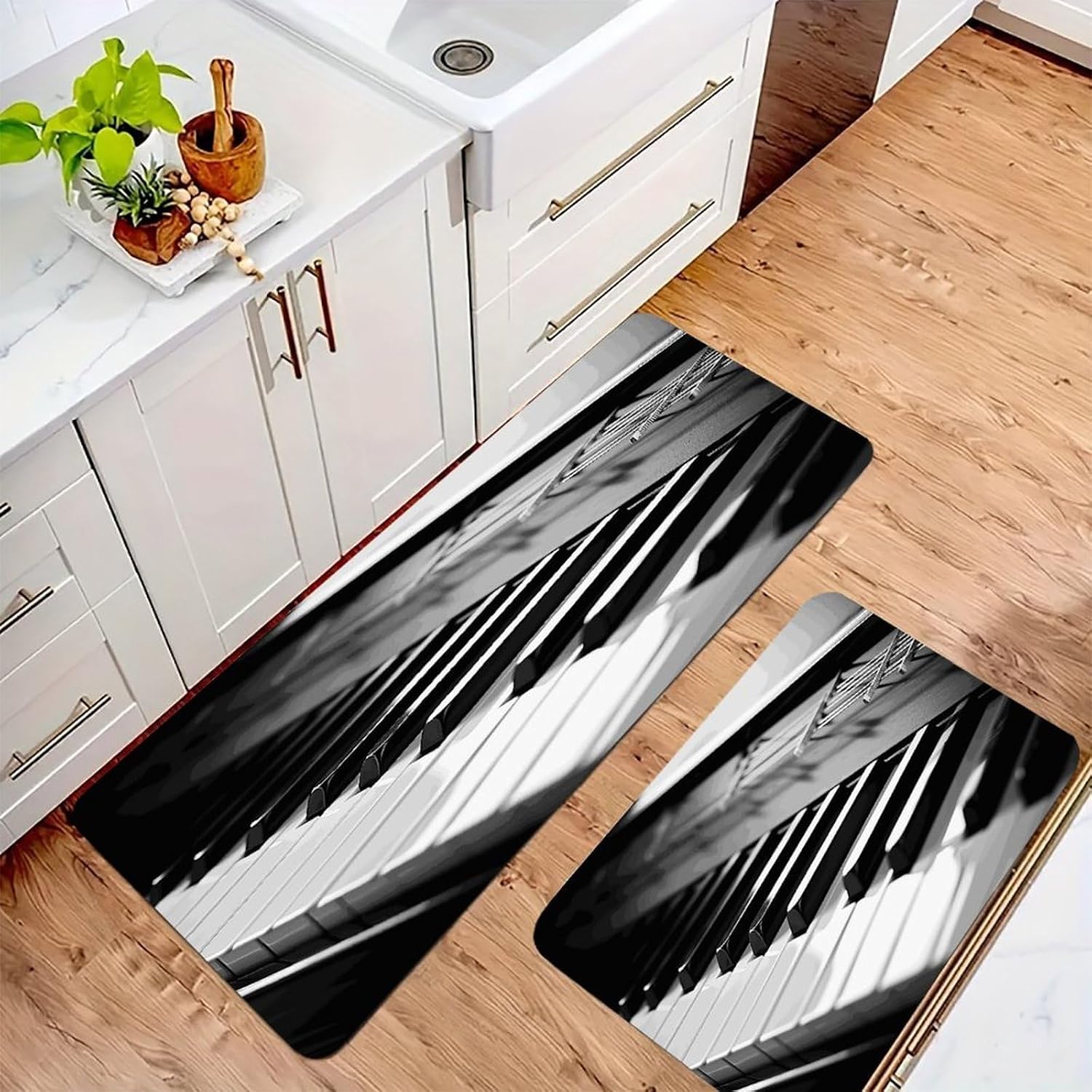 Piano Image Kitchen Mat Kitchen Rug Set | Kitchen Rugs Flannel Velvety Washable breathable Water Absorbent Soft ，kitchen utensils for Kitchen, Floor,Laundry