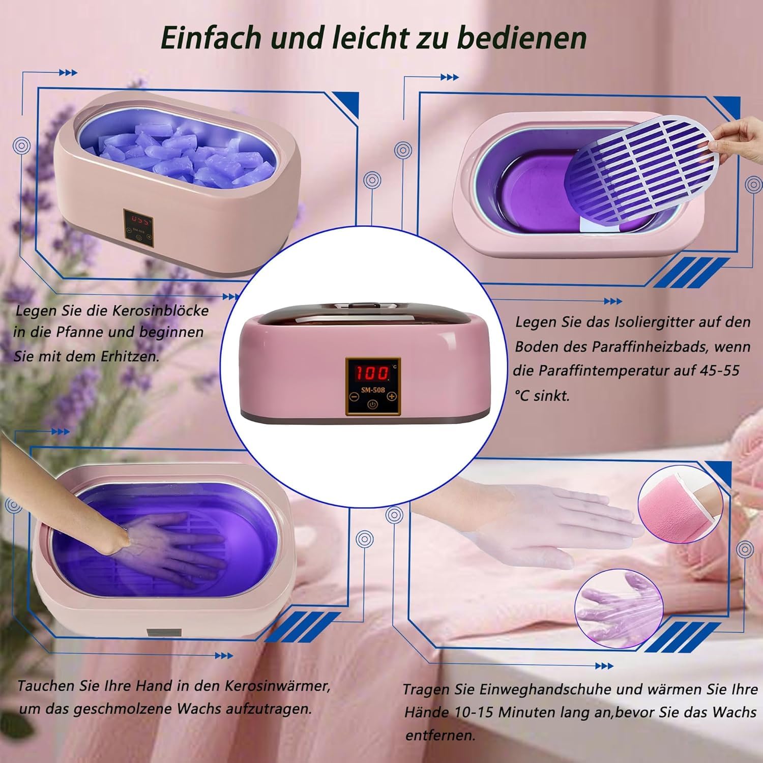 4L Paraffinbad für Hände und Füße mit Zubehör – Profi SPA Paraffin Wachsbad zur Hautbefeuchtung & Gelenkberuhigung, Ideal für Zuhause & Salon