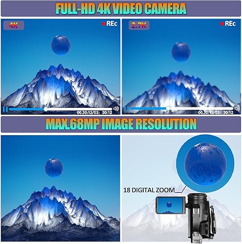 Miniatura 2 de Videocámara de video 4K UHD mejorada con micrófono, zoom digital de 18X, cámara de vlogging de enfoque automático para YouTube Antishake grabadora