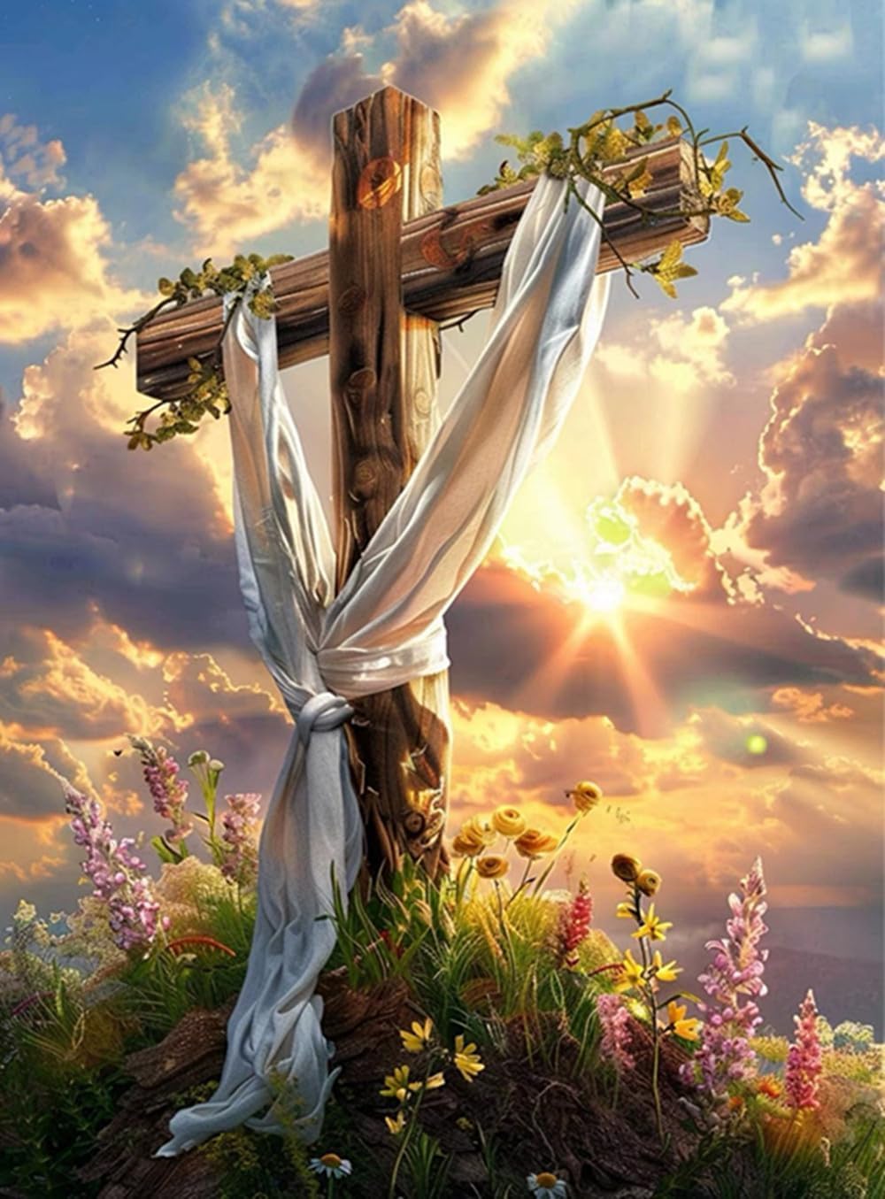 TREXEE Sky Cross Diamond Painting by Numbers 5D Full Round Diamond Painting God Cross Diamond Painting Cross Stitch Kit Prayer Cross Diamond Painting Kits for Adult Home Wall Art Decor (30X40 CM)(without frame)-image-47