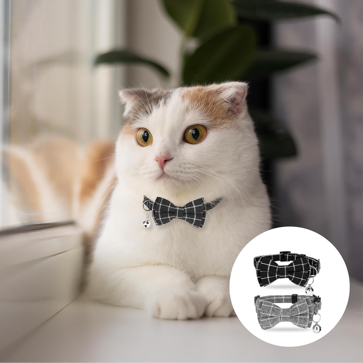 Xthrotsenk 2 Pack Cat Collar Breakaway Kitten Collar with Bell and Bow Tie Adjustable Plaid Cat Collar Cute Safety Pet Collar for Cats and Small Dogs from 8-12In(Black, Gray) 7 71f8RcBqBgL. AC SL1500