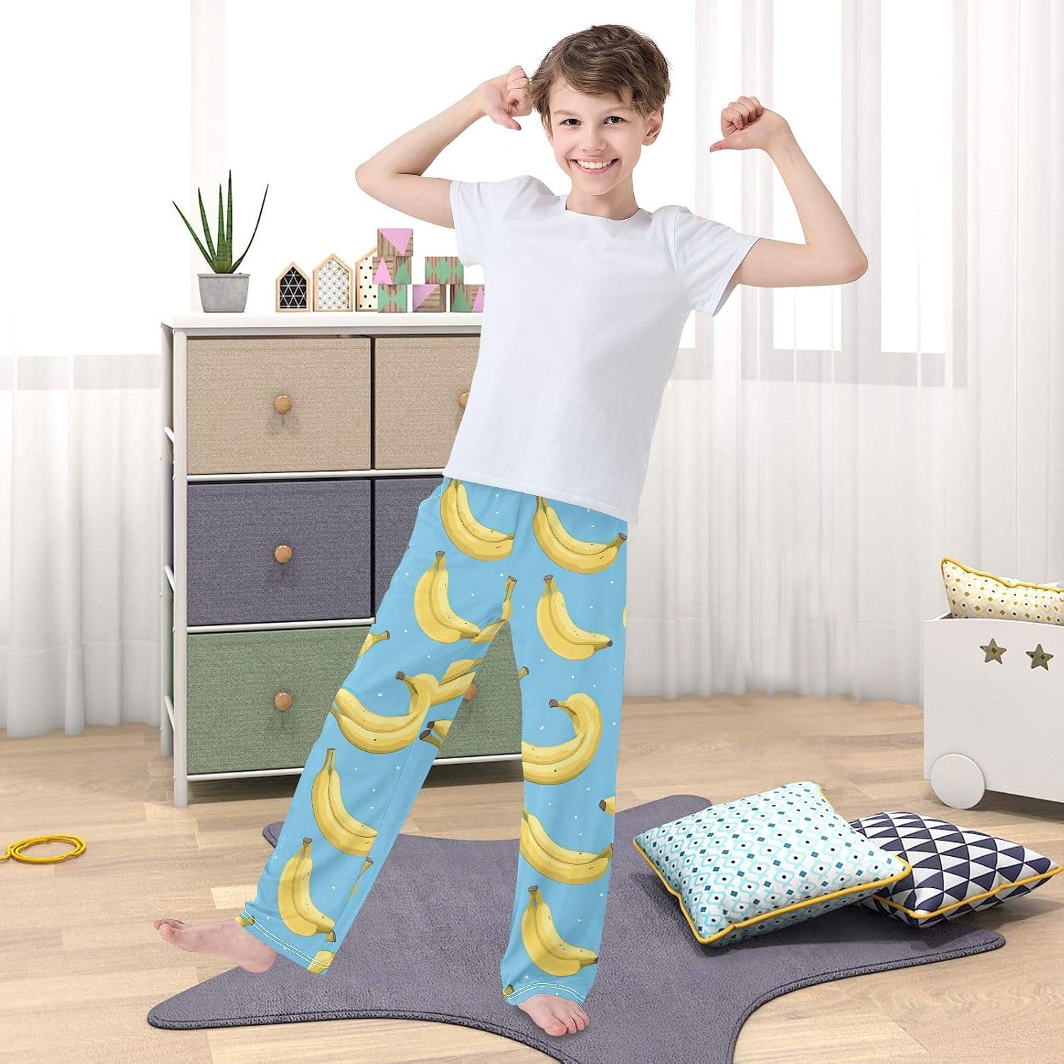 Bananas Blue Super Soft Pajama Lounge Pants with Elastic Waist Pockets Sleepwear Long Pajama Bottoms for Christmas