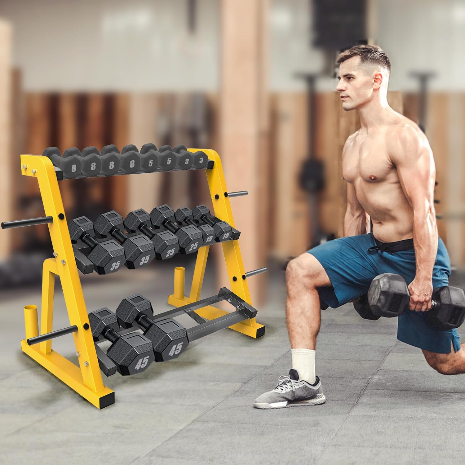 Kipika Heavy Duty 3 Tier Dumbbell Rack Multifunctional, Weight Rack for Dumbbells, Home Gym Equipment, Suitable for Storage of Dumbbell, Kettle Bell, Barbell Plate, Barbell Bar