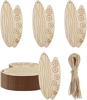 20pcs Summer Surfboard Shape Unfinished Wood Cutouts DIY Crafts Surfing Hanging Surf Board Wooden Ornaments for Summer Beach Hawaii Luau Party Decoration