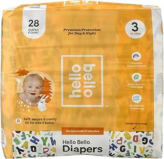 Hello Bello Premium Baby Diapers Size 3, 27 Count of Disposable, Extra-Absorbent, and Hypoallergenic Baby Diapers with Snug and Comfort Fit, Alphabet Soup