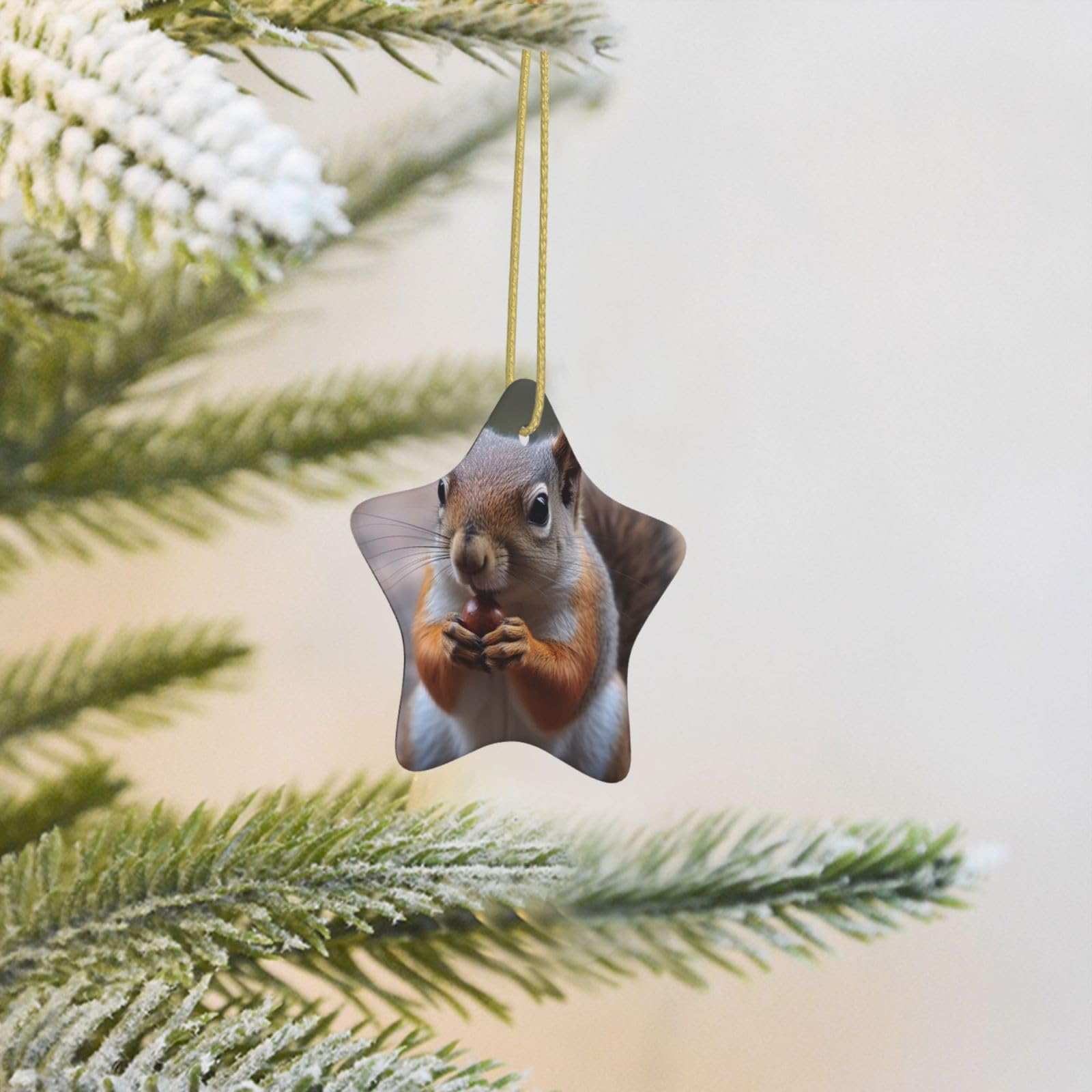 Christmas Tree Decoration Hanging Star Ornament Cute Squirrel Ceramic Ornaments Christmas Tree Decorations Star Pendants for Xmas Tree Winter New Year Wedding Party Supplies