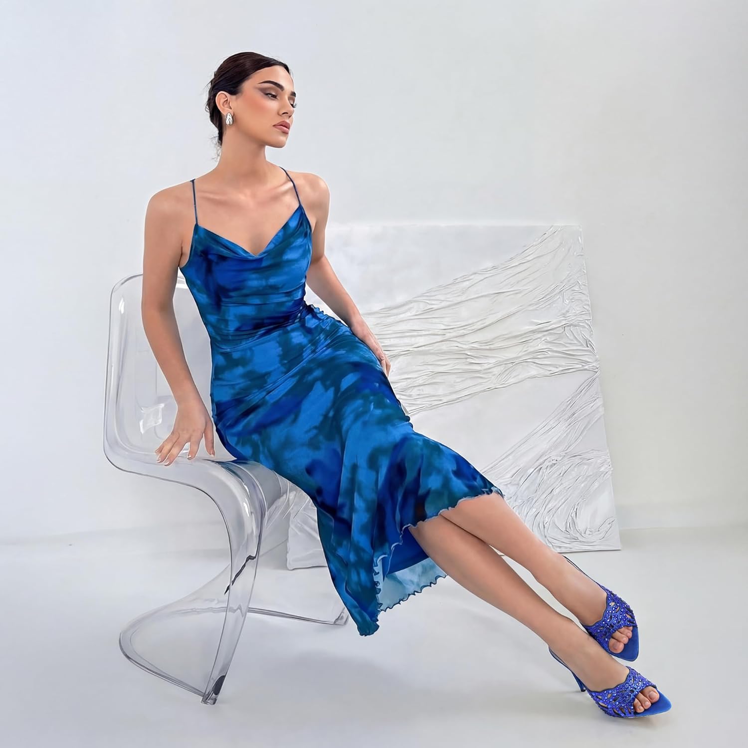 Women Stiletto Mules High Heel Rhinestone Cutout Heeled Sandals Open Pointed Toe Sandals Mules Slip On Party Wedding Shoes - Image 3