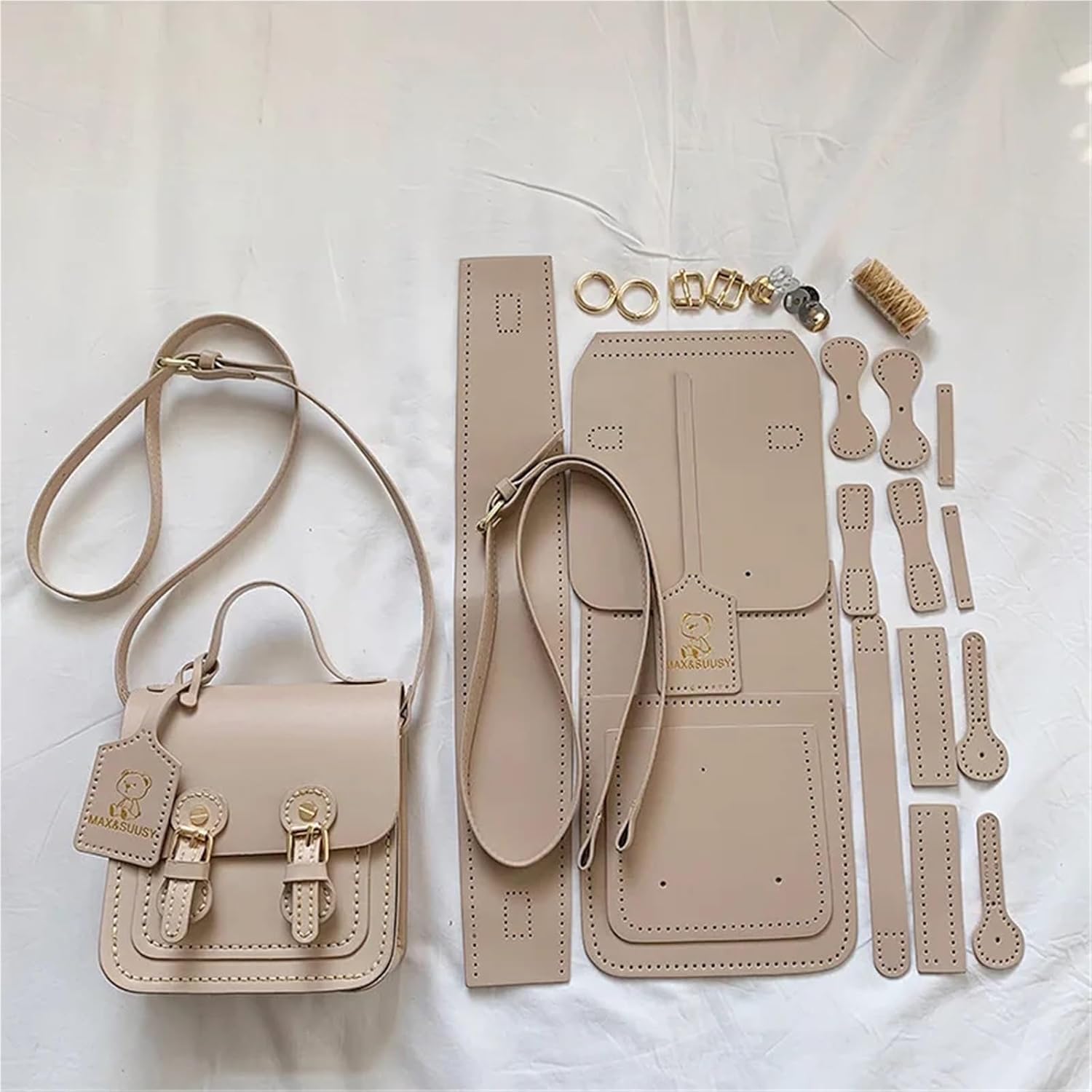 DIY Leather Bag Kit 1Set DIY Handmade Bag Set Handbag Shloulder Bag for Hand Stitching Accessories Material for Women's Bag(Black DIY Material)