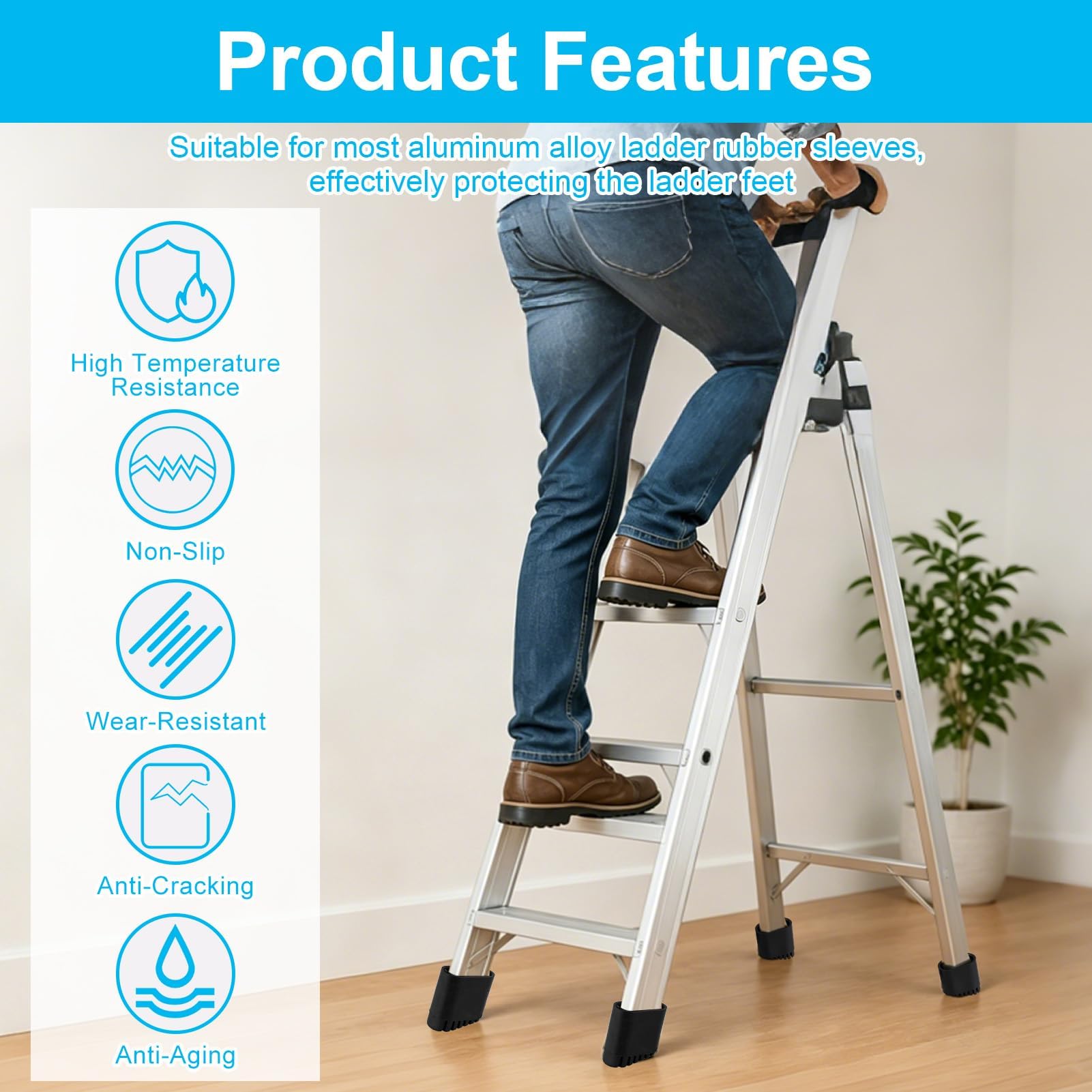2 Pièces Pieds d’Échelle Caoutchouc 40x20mm Embout Antidérapant | Patins de Remplacement Universels pour Escabeau Échelle Droite Marchepied, Protection Sol, Stabilité Améliorée et Sécurité