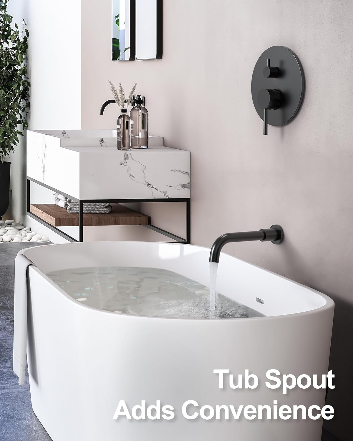 10 Inch Round Shower Faucet Set with Tub Spout, High Pressure Rainfall Shower Head and Handheld Sprayer Combo, Matte Black