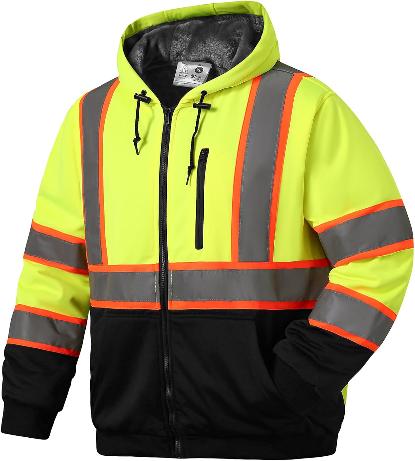 SKSAFETY Hi Vis Work Safety hoodies for Men - Class 3 High Visibility Reflective Hoodie Jacket, High Vis Zipper Hoodie with Black Bottom, Construction Sweatshirts with Pockets