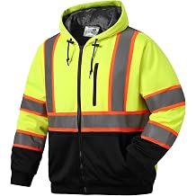 SKSAFETY Hi Vis Work Safety Hoodie for Men - Class 3 High Visibility Reflective Hoodie, Fleece Lined Reflective Hooded, High Vis Zipper Jacket with Black Bottom, Construction Sweatshirts with Pockets