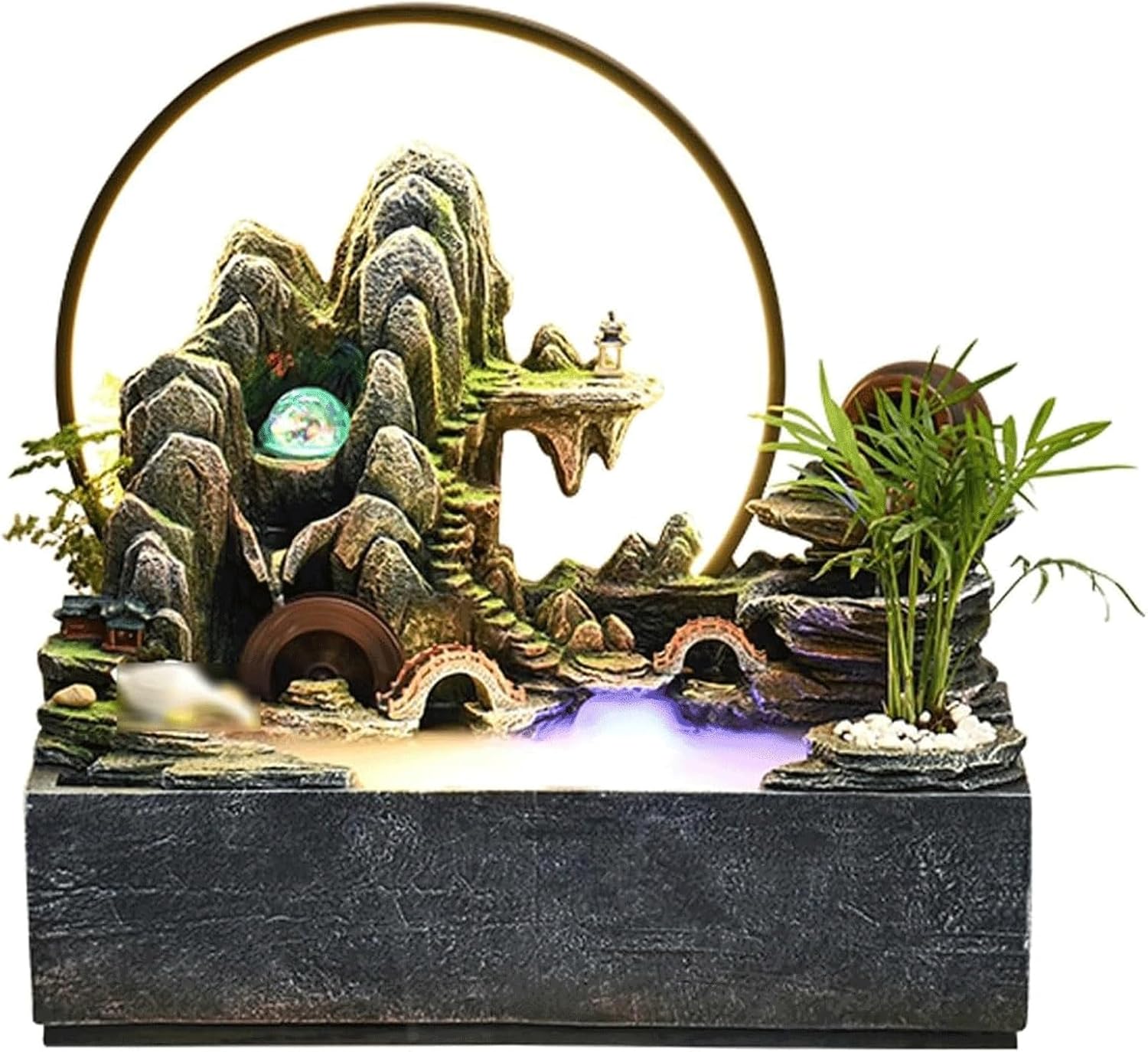 Tabletop Fountain Rockery Waterfall Fountain Stream Fountain Indoor w/LED Light Mist Desk Waterfall Atomizer Circulating Fountain