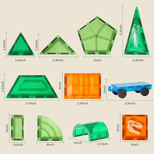Miniatura 5 de Azulejos magnéticos de dinosaurio para niños de 3 a 8 años, juego de bloques de construcción de dinosaurios 3D con 1 coche magnético, figuras de 5