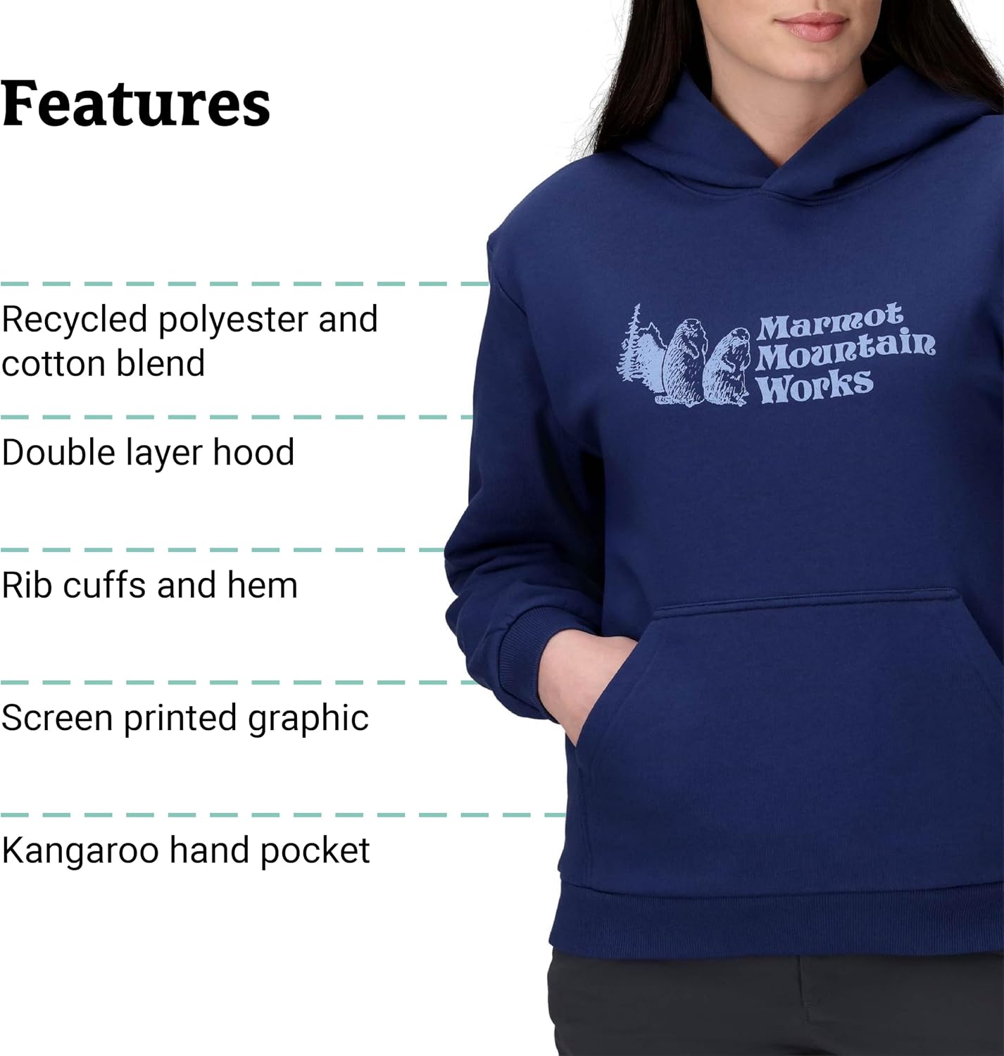 MARMOT Women's Marmot for Life Hoody - Hooded Sweatshirt with Screen Printed Graphic, Double-Layer Hood and Kangaroo Pocket