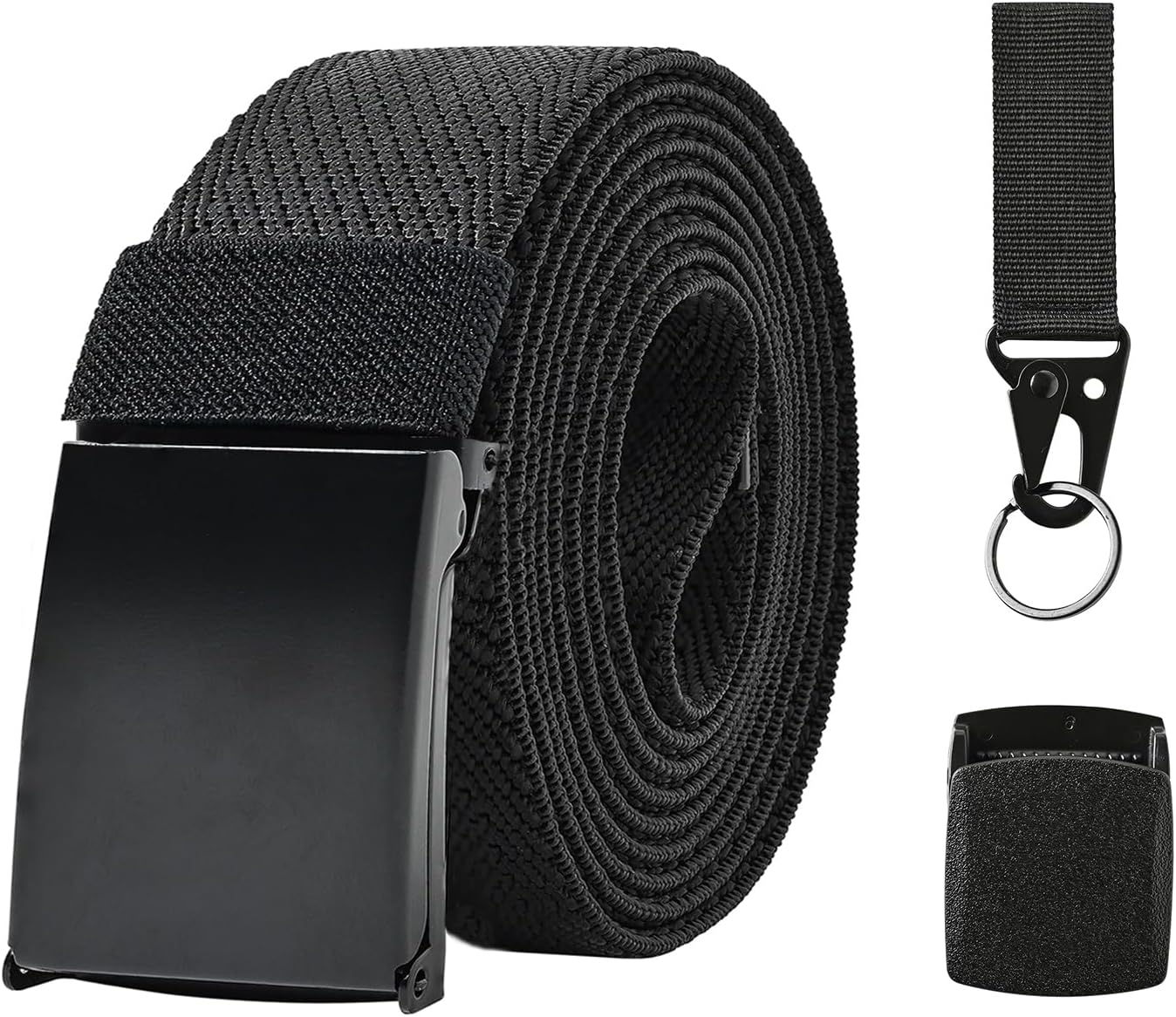 Ratchet Belt for Men Stretch Tactical Belt Nylon Adjustable Plus Size Golf Belts with Metal Buckle Work Travel
