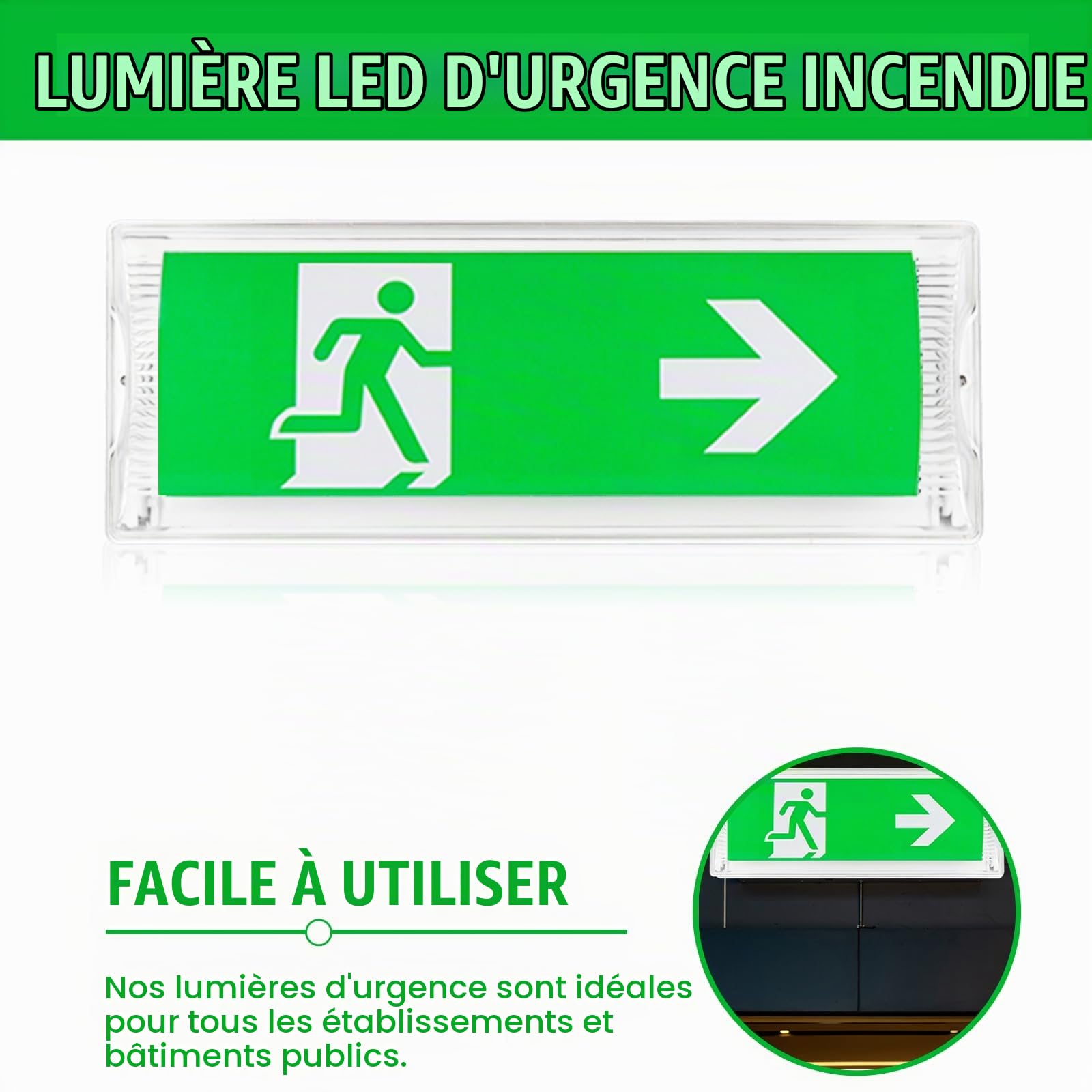 LED-Notbeleuchtung: IP65 Étanche Éclairage De Secours, Lampe De Sortie LED Avec Batterie De Secours 3h, Luminaire De Sortie De Secours Avec 4 Pictogrammes Pour Tous Les Établissements Publics