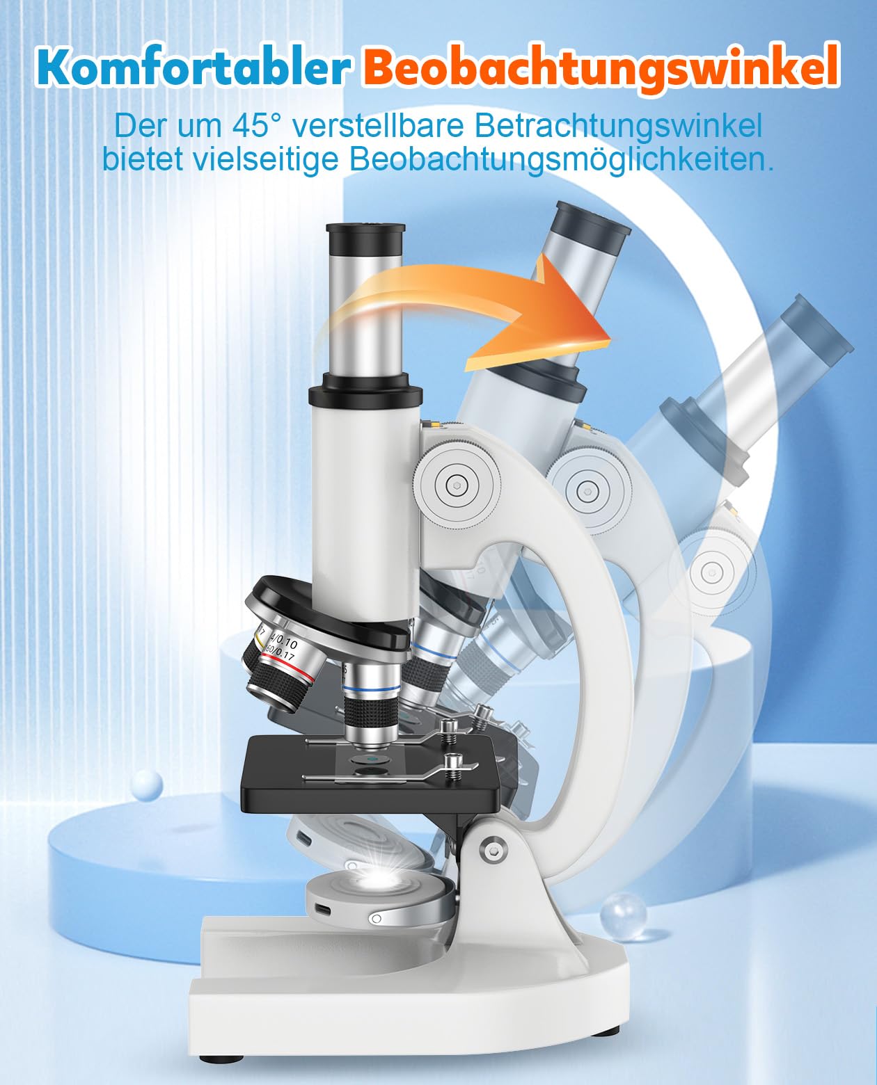 40X-2000X Mikroskop für Kinder Schüler Erwachsene: Biologie Monokulares Mikroskop für Labor, Zuhause und Schule - Microscope mit Koffer, Objektträgern, Telefonhalter - Geschenk für Kinder AB 6
