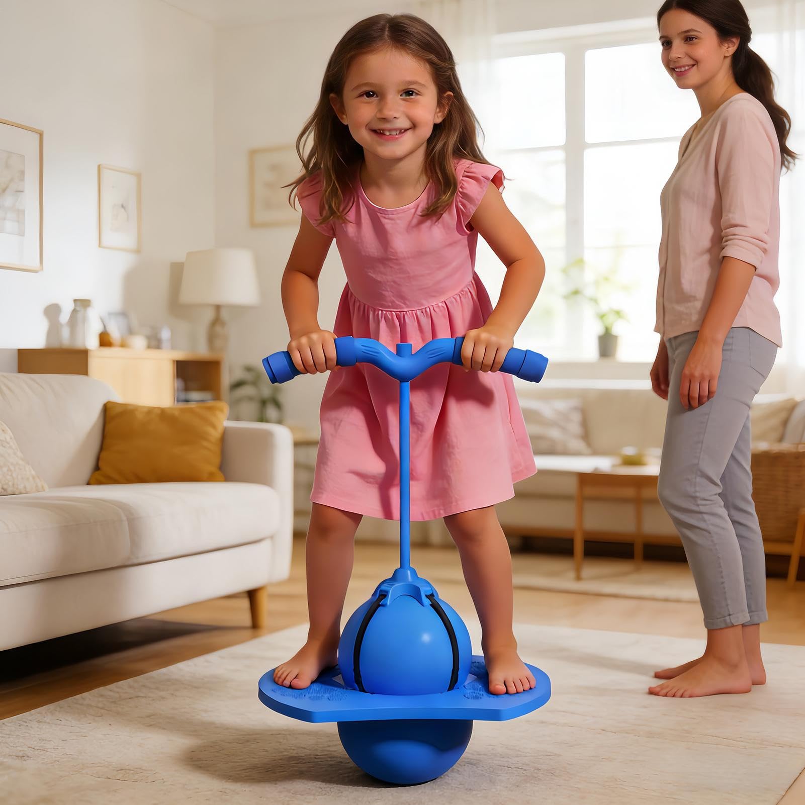 Balance-Sprungball, Sportspielzeug zum Trainieren von Rebound-Fähigkeiten, Sprungbrett mit Griff für Kinder, Erwachsene, Jungen, Mädchen, Zuhause, drinnen, draußen, Fitness
