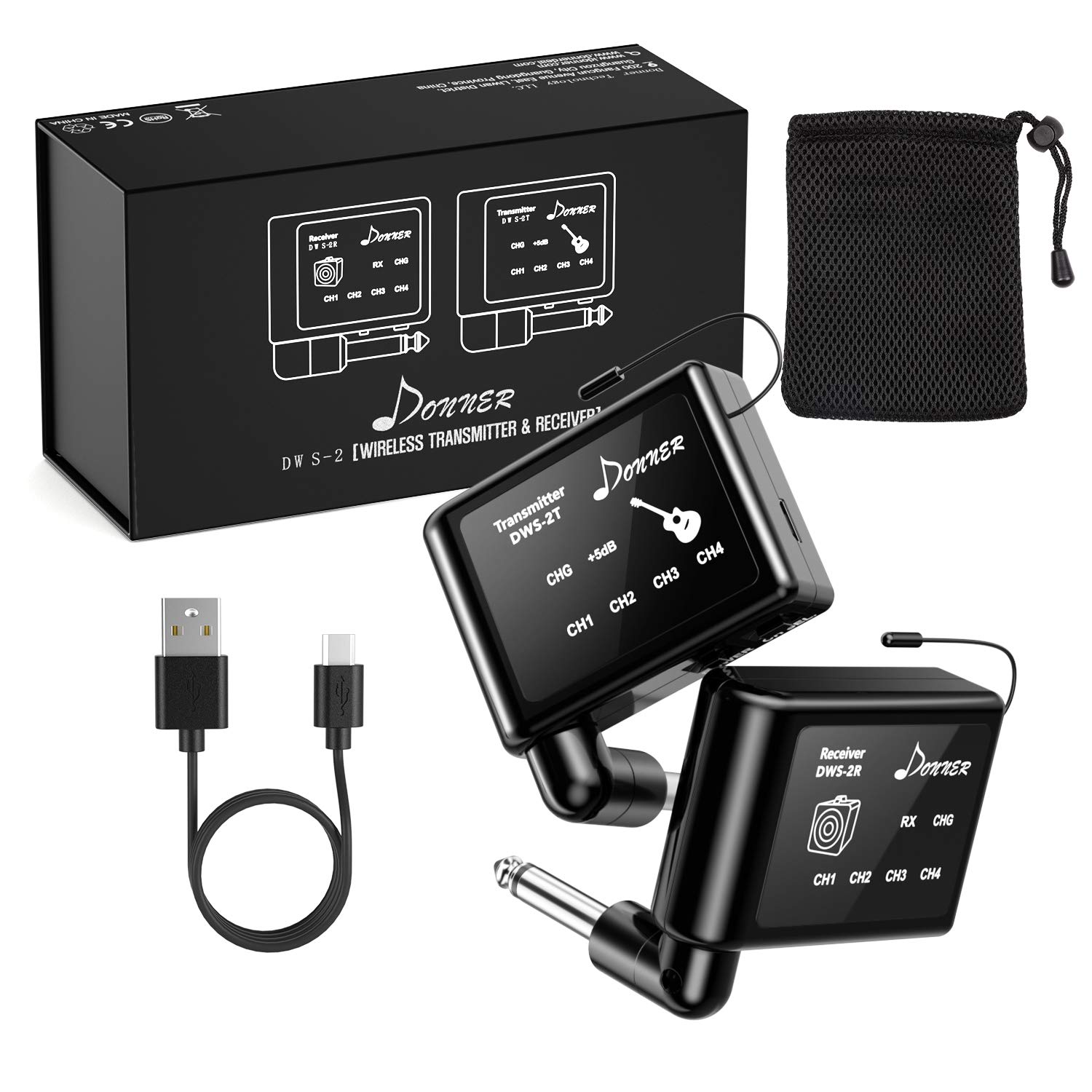 Get Cheap Price Donner Wireless Guitar System, Upgraded Digital Wireless Guitar Transmitter Receiver, for Electric Guitar Bass Violin Instrument Ultra-Low Latency 200ft Range Rechargeable (DWS-2)